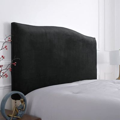 CAMZ Velvet Bed Headboard Cover for Queen King Full Size, Stretch Headboard Slipcover Soft Dustproof Protector Cover Bed Head Cover for Bedroom (Black,Full Headboard Length 43-55in)