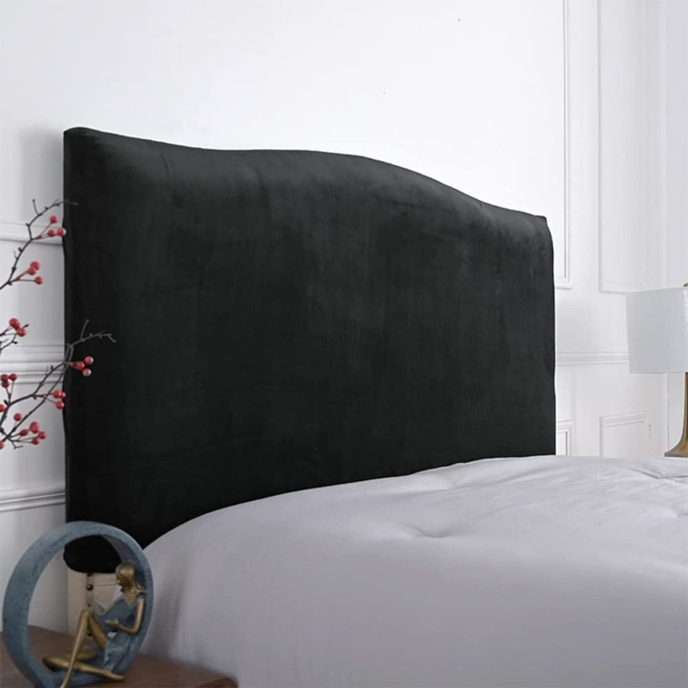 CAMZ Velvet Bed Headboard Cover for Queen King Full Size, Stretch Headboard Slipcover Soft Dustproof Protector Cover Bed Head Cover for Bedroom (Black,Full Headboard Length 43-55in)