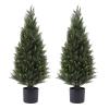 3ft(35) Artificial Cedar Outdoor Artificial Shrub Sunlight Resistant Leafy Potted Plant for Indoor Porch of Home and Office Artificial Outdoor Tree 2 Pieces a Set Topiary Trees view 1