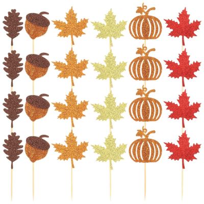24pcs Thanksgiving Cake Decor Delicate Cupcake Toppers Picks for Festive Parties Food-grade Material for Safe Decorating for Thanksgiving Day Cakes Desserts