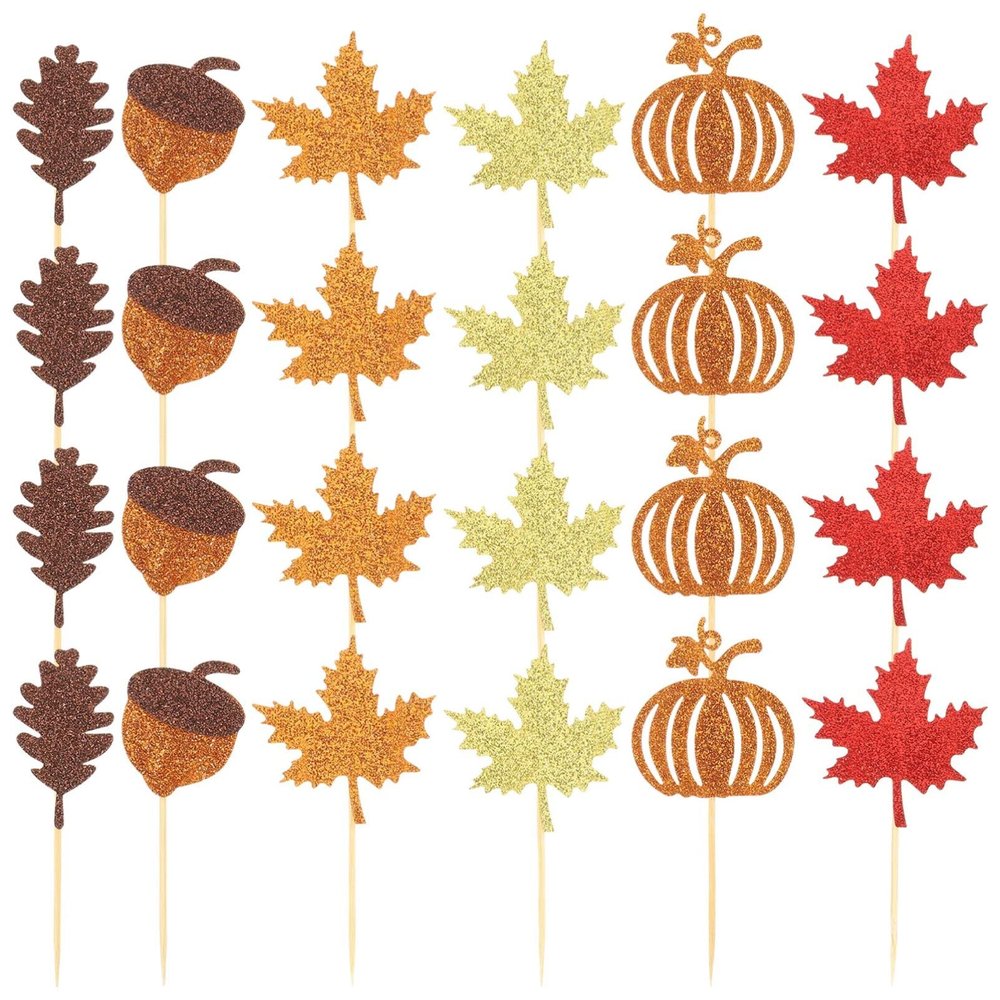 24pcs Thanksgiving Cake Decor Delicate Cupcake Toppers Picks for Festive Parties Food-grade Material for Safe Decorating for Thanksgiving Day Cakes Desserts