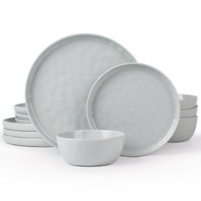 Famiware Mars Plates and Bowls Set, 12 Pieces Dinnerware Sets, Dishes Set for 4, Light Gray