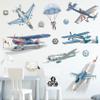 BWCXXZH Watercolor Airplane Wall Stickers Airplanes Parachute Astronaut Wall Decals, Planes Wall Art Wallpaper Baby Nursery Kids Bedroom Wall Decor view 2
