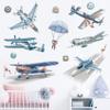 BWCXXZH Watercolor Airplane Wall Stickers Airplanes Parachute Astronaut Wall Decals, Planes Wall Art Wallpaper Baby Nursery Kids Bedroom Wall Decor view 4