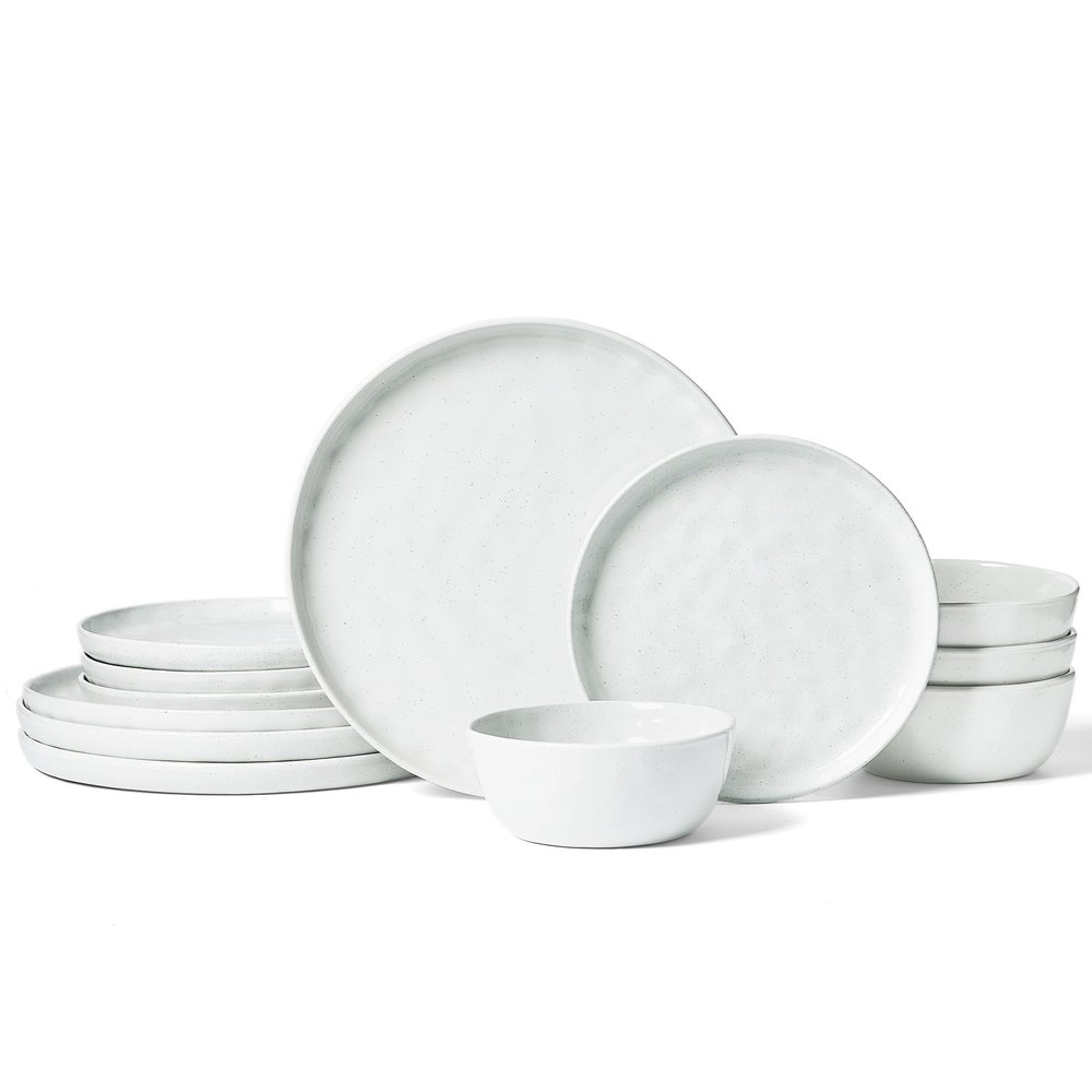 Famiware Mars Plates and Bowls Set, 12 Pieces Dinnerware Sets, Dishes Set for 4, White
