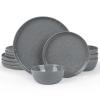 Famiware Mars Plates and Bowls Set, 12 Pieces Dinnerware Sets, Dishes Set for 4, Dark Gray view 1