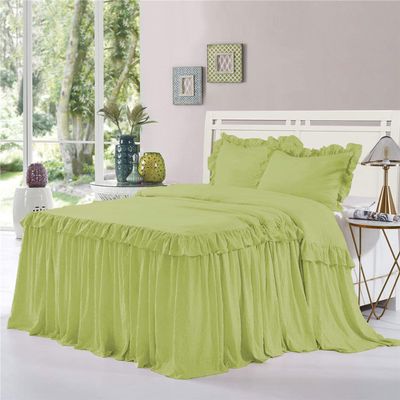 Dainty Homes : Double Ruffle 3 Piece Set Bed Spread Shabby Very Nice Looking Bedding 100% Egyptian Cotton 600 TC 25" Drop Full XL-Solid Sage
