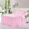 Dainty Homes : Double Ruffle 3 Piece Set Bed Spread Shabby Very Nice Looking Bedding 100% Egyptian Cotton 600 TC 25" Drop Full XL-Solid Pink view 1