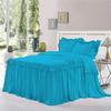 Dainty Homes : Double Ruffle 3 Piece Set Bed Spread Shabby Very Nice Looking Bedding 100% Egyptian Cotton 600 TC 25" Drop Full -Solid Turqouise view 1