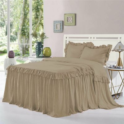 Dainty Homes : Double Ruffle 3 Piece Set Bed Spread Shabby Very Nice Looking Bedding 100% Egyptian Cotton 600 TC 25" Drop Twin -Solid Tapue