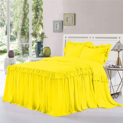 Dainty Homes : Double Ruffle 3 Piece Set Bed Spread Shabby Very Nice Looking Bedding 100% Egyptian Cotton 600 TC 25" Drop Full -Solid Yellow
