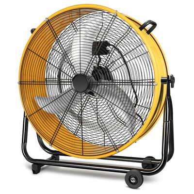 Heavy Duty Metal Industrial Drum Fan, 3 Speed Floor Fan for Warehouse, Workshop, Factory and Basement - High Velocity, Yellow, 24 Inch