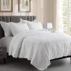 Brandream 6PC Luxury Comforter Sets Queen Size Cotton Quilt Set Cream White Bedspread Coverlet Set Damask Embroidery 3-Piece view 2