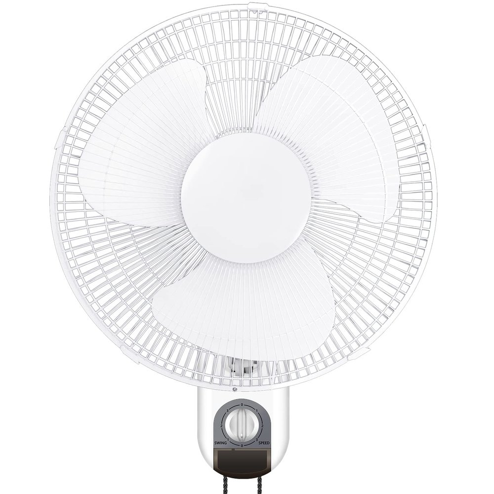 HealSmart 16 Inch Digital Household Wall Mount Fans, Adjustable Tilt, 90 Degree, 3 Speed Settings, 1 Pack, White