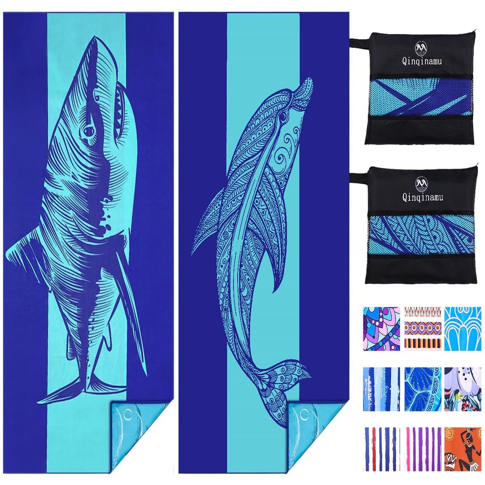 2 Pack Microfiber Lightweight Beach Towel 71"x32" Oversized Extra Large Thin Sand Free Towels Travel Swim Pool Yoga Gym Camping for Adults Women Men Beach Essentials Accessories Vacation Gift