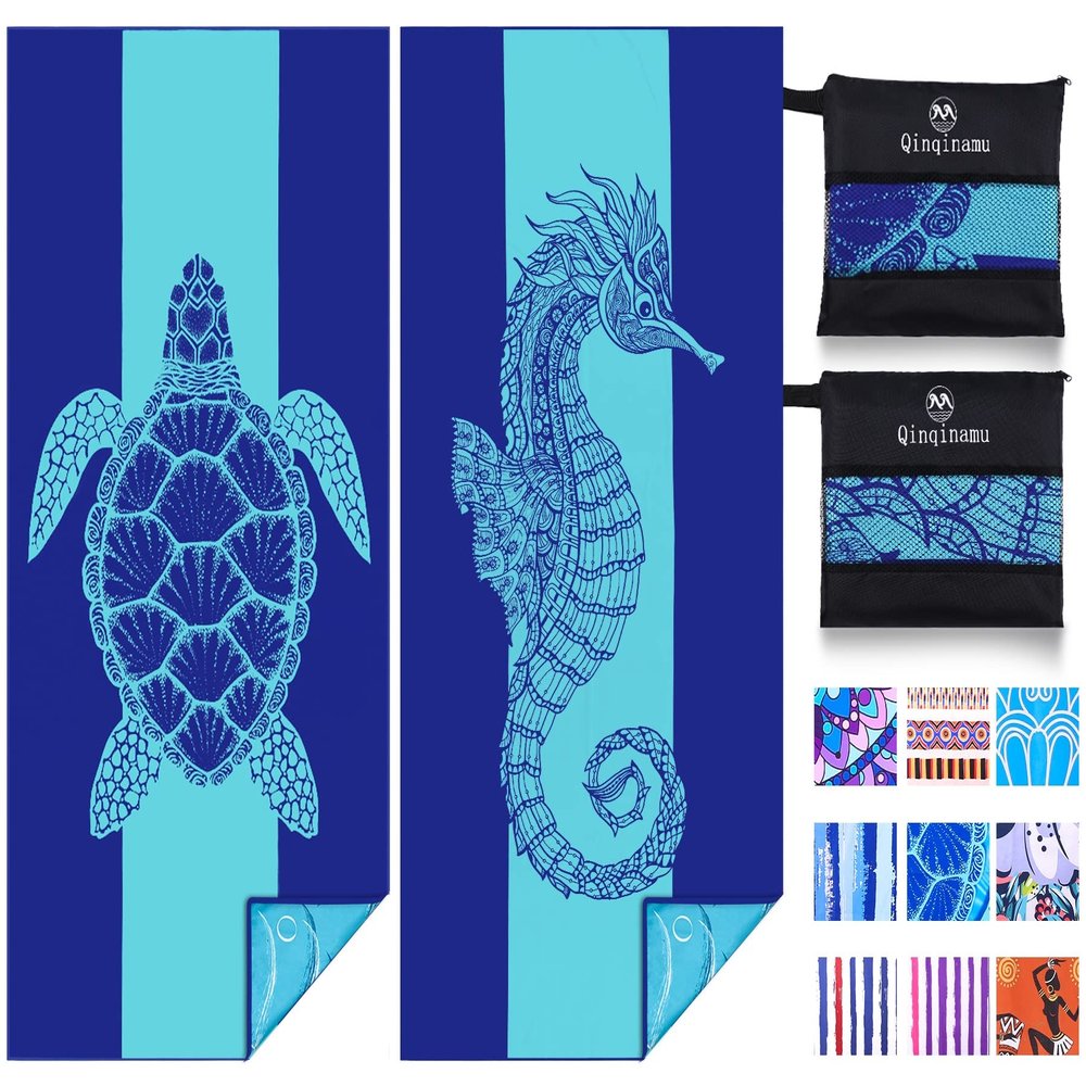 2 Pack Microfiber Lightweight Beach Towel 71"x32" Oversized Extra Large Thin Sand Free Towels Travel Swim Pool Yoga Gym Camping for Adults Women Men Beach Essentials Accessories Vacation Gift