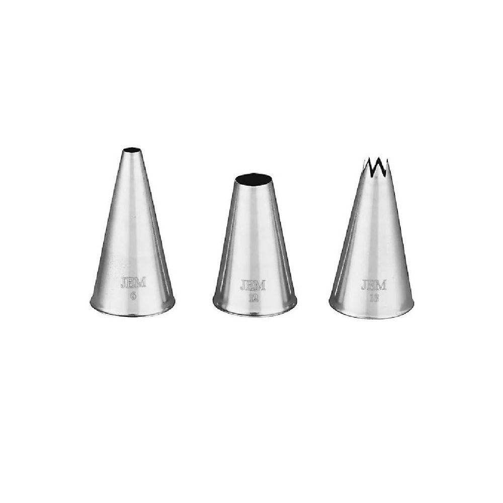 PME Jem Nozzles Set of 3 Bulbs & Shells Collection, Standard, Silver
