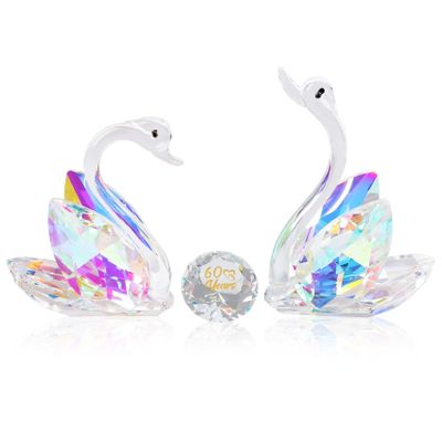YWHL 60th Wedding Anniversary Swan Gifts for Parents Grandparents, 60 Years Anniversary for Couple, Crystal Figurine Decoration with 60 Years of Love Diamond
