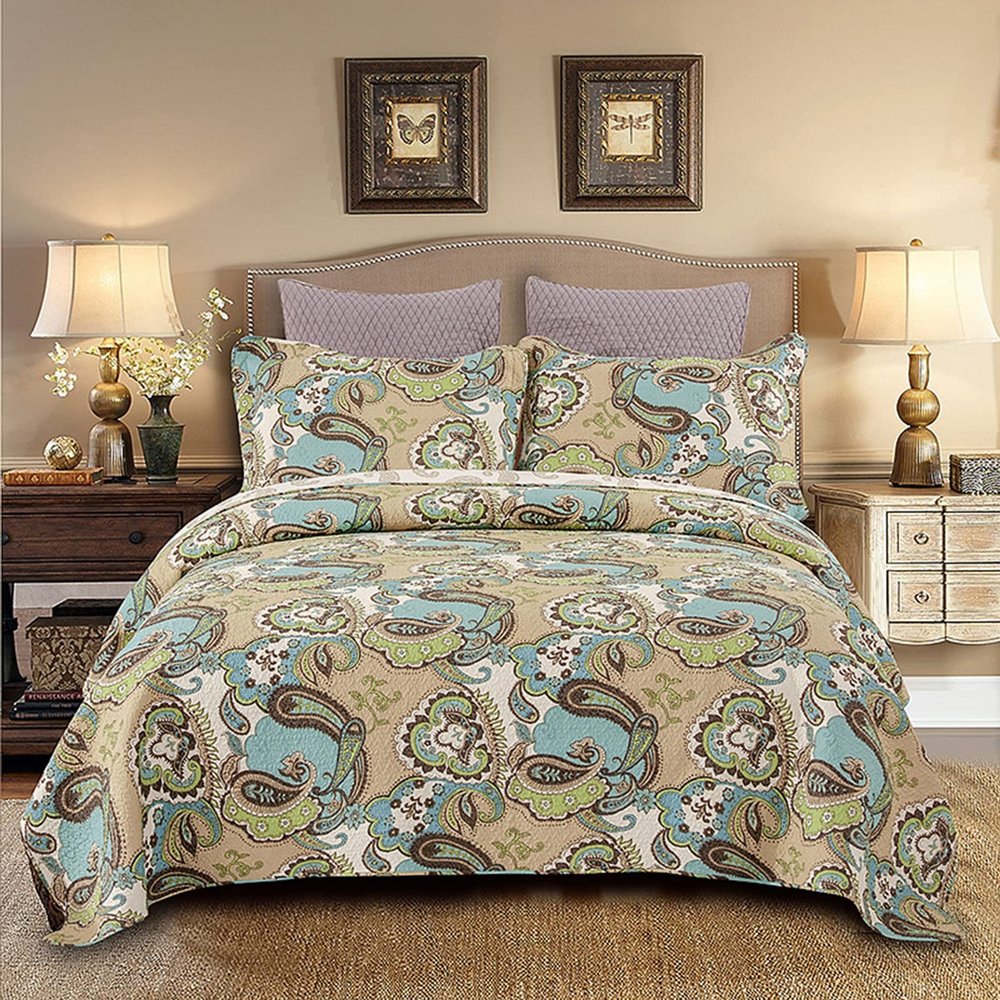 XXRBB Bedspread Set King Size with 2 Pillow Shams, Soft Lightweight Microfiber Quilted Coverlet Set for All-Season, 230X250cm