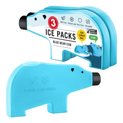 Monkey Business Kids Reusable Ice Packs for Lunch Box - Slim, Fun Freezer Packs Your Kids Will Love (Cub Pack of 3)
