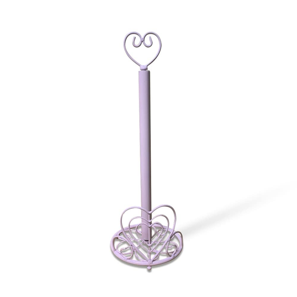 BOOMLATU Metal Heart Shape Pink Paper Towel Holder,Handmade Crafted Tissue Roll Holder for Kitchen and Dining Table