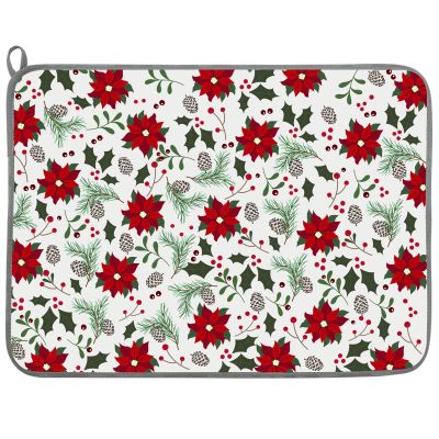 AnyDesign Christmas Absorbent Dish Drying Mat Poinsettia Flower Dish Drainer Mat Xmas Flower Dry Mat Protector Pad for Home Kitchen Countertops Plates Tableware Decor, 18 x 24 Inch