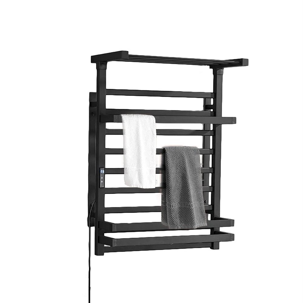 Electric Towel Rack, Dryer Hot Towel Warmer for Bath Heated Drying Rack Straight Bars Mirror Polish Built-in Timer with LCD Indicators