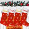 AtiMing Personalized Plush Christmas Stockings Red Family of 6 Large 22" Red White Faux Fur Christmas Stockings Custom Names Sequin Snowflakes Hanging Stockings for Xmas Fireplace Home Decoration view 2