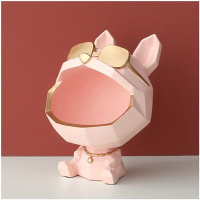 KITCISSL Decorative Trays Coffee Table Decor Key Bowl for Entryway Table, Key Tray Storage BoxOrnament Jewelry Trays Big Mouth Dog Dish with Gold Glasses, Decor Candy Box Resin Tray (Color : Pink)