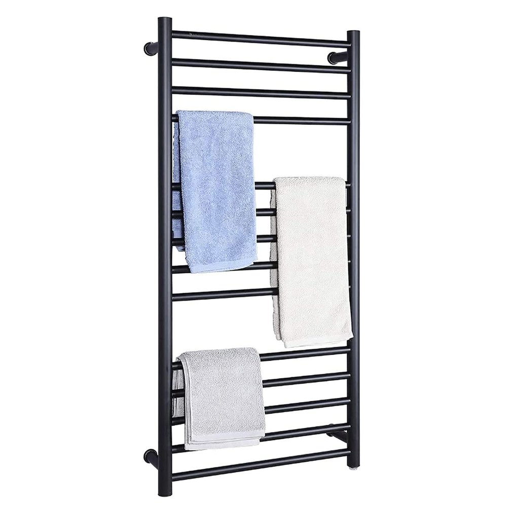 MSUDGH Towel Warmer Bathroom Radiator, Electric Heated Towel Rack Wall Mounted, Heated Towel Rail 14 Bar Bath Towel Heater/Black/Hardwired