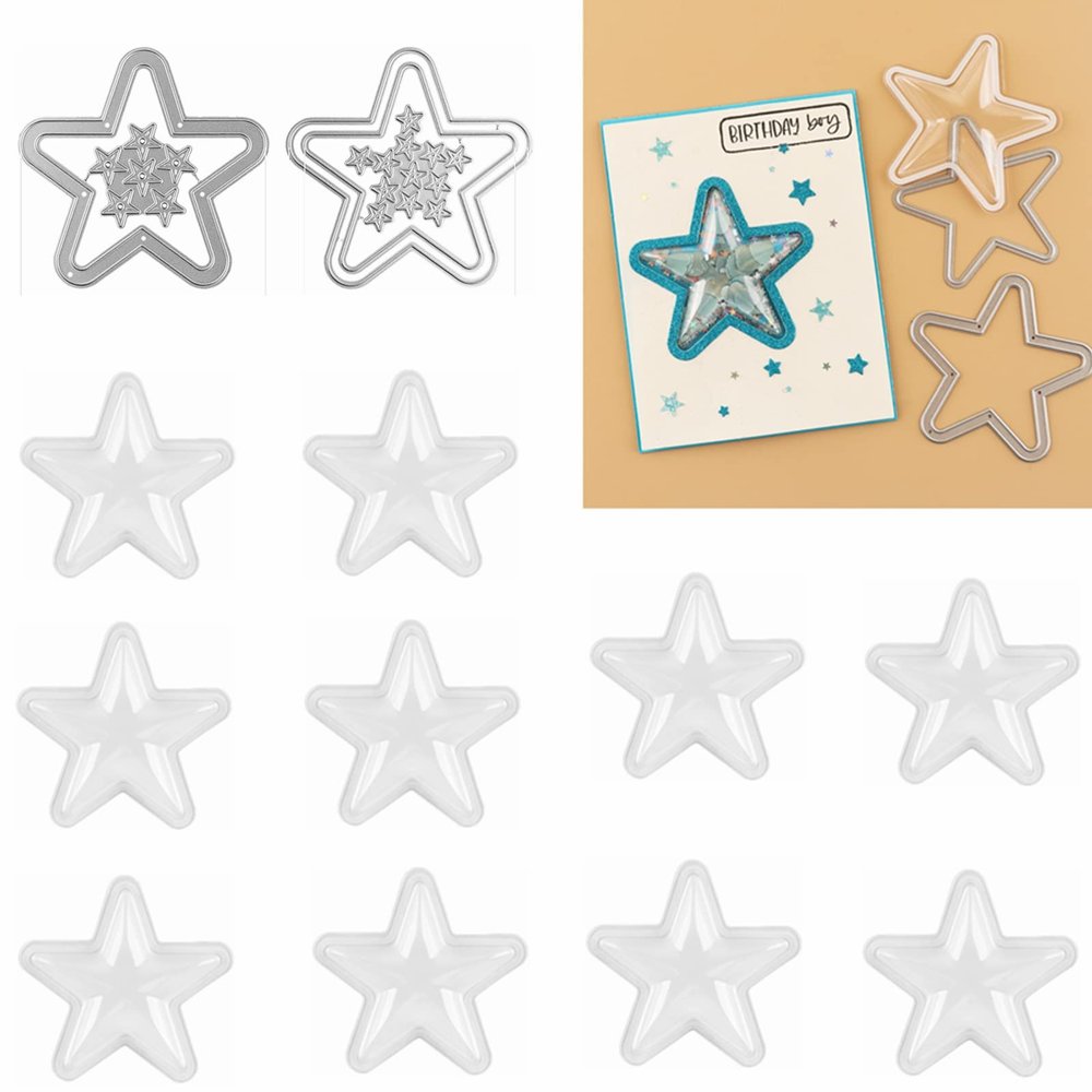 Briartw 10 PCS Star Shaped Shaker Covers Low Profile Plastic Clear Shaker Pourch Covers with 2 Cutting Dies Set Dimensional Shaker Clear Puffy Shaker Covers Shaker Window Blister Shaker Cards