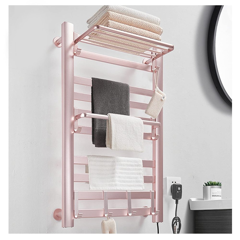 MSUDGH Bathroom Electric Heated Towel Rack, with Timer Towel Warmer, Heating Panel Fast Warming up Heated Towel Rail Polished Bathroom Pools Kitchen