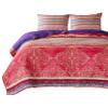 Benjara Dora 3 Piece Bohemian King Quilt Set, Medallion, Paisley, Pink and Blue view 1