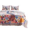 Benjara Tess Microfiber 3 Piece Full Quilt Set, Peacock, Floral Print, Multicolor view 1