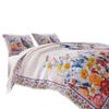 Benjara Tess Microfiber 3 Piece Full Quilt Set, Peacock, Floral Print, Multicolor view 3