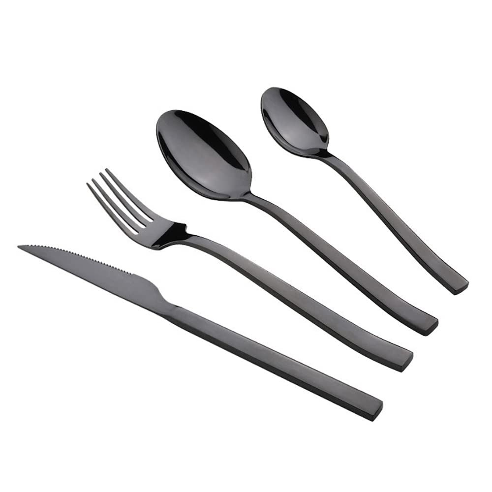 56 Piece Black Silverware Set for 14 Durable Stainless Steel Flatware Sets Kitchen Wedding Restaurant Cutlery Utensil Include Spoons Forks Knifes Teaspoons Delicate Square Tableware