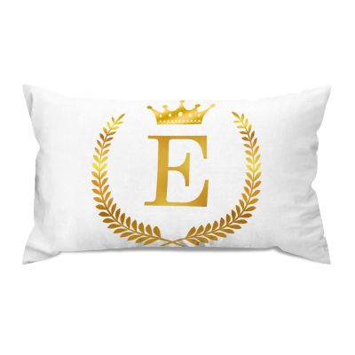Golden Letter E with Wreath Crown Alphabet Initial Monogrammed Lumbar Pillow Covers 14x24 Canvas Throw Pillow Case Cover Farmhouse Cushion Covers for Living Room Couch Home Decor