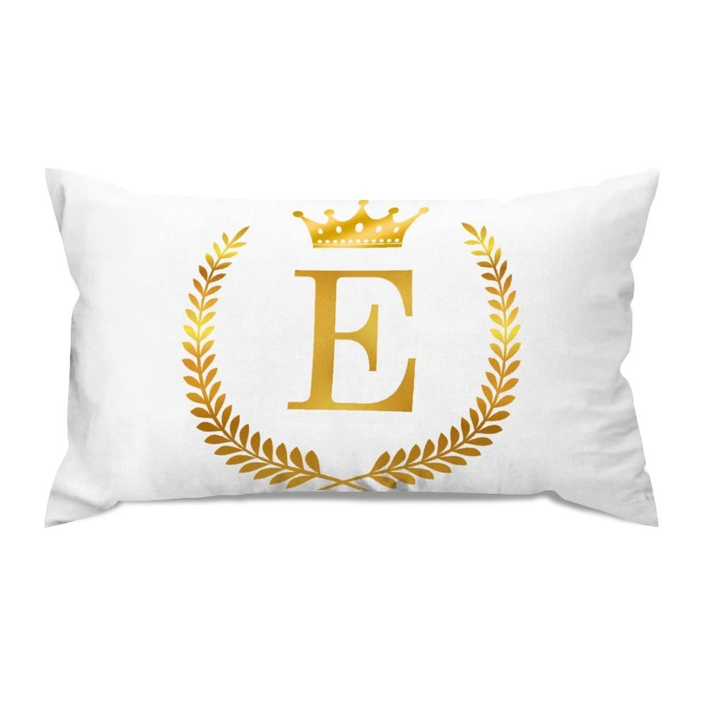 Golden Letter E with Wreath Crown Alphabet Initial Monogrammed Lumbar Pillow Covers 14x24 Canvas Throw Pillow Case Cover Farmhouse Cushion Covers for Living Room Couch Home Decor