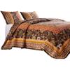 Benjara Dill 2 Piece Twin Quilt Set, Bohemian, Jacobean Floral Print, Brown and Orange view 1