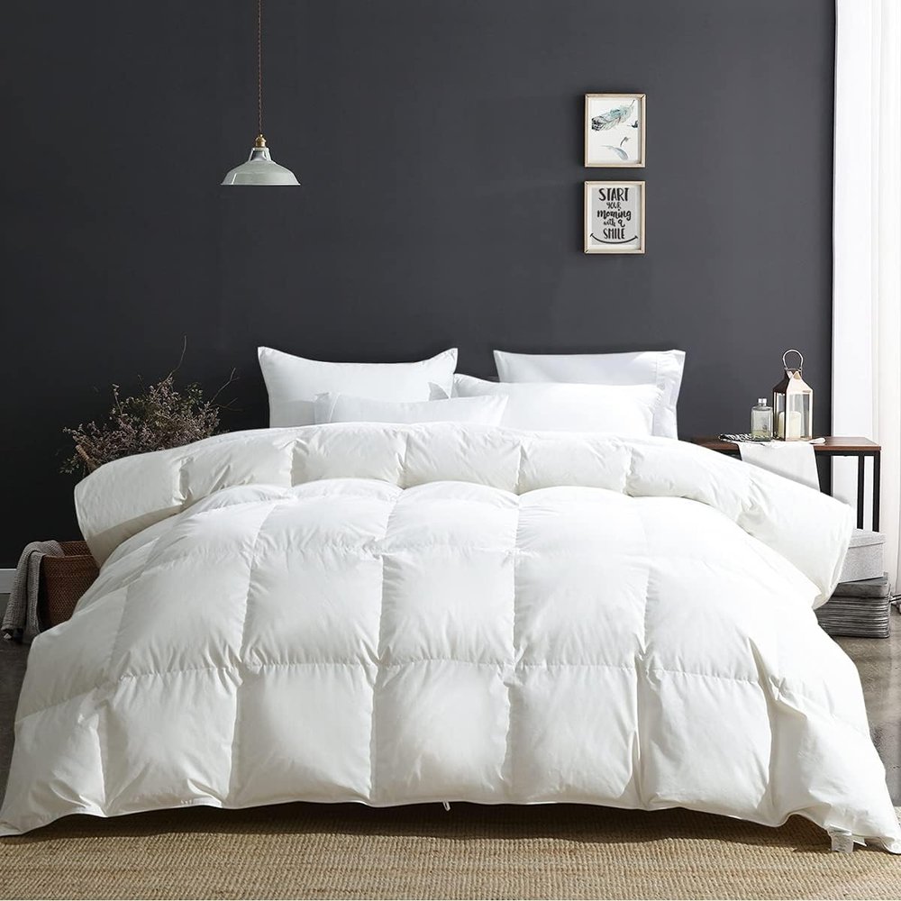 APSMILE Fluffy Heavyweight Down Feather Fibers Comforter Oversized King Size, Thick Duvet Insert for Winter Climates-Ultra Soft 100% Organic Cotton Cover, Luxury Duvet Insert (Ivory White, 120x98)