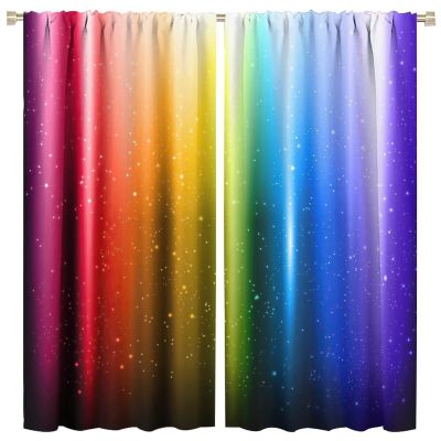 Abstract Rainbow Curtain Blackout Rod Pocket Colorful Art Stars Printed Window Drapes for Bedroom Living Room Kitchen Bathroom 2 Panels 52x84in