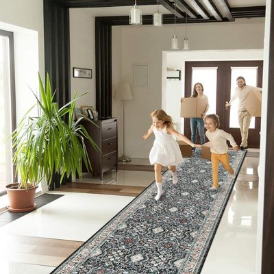 2x12 Non Slip Runners for Hallways: Washable Long Ultra Soft Kitchen Rug Vintage Floor Mat for Living Room Bedroom Accent Farmhouse Door Mat for College Dorm Stain Resistant Area Rug (Black, 2x12)