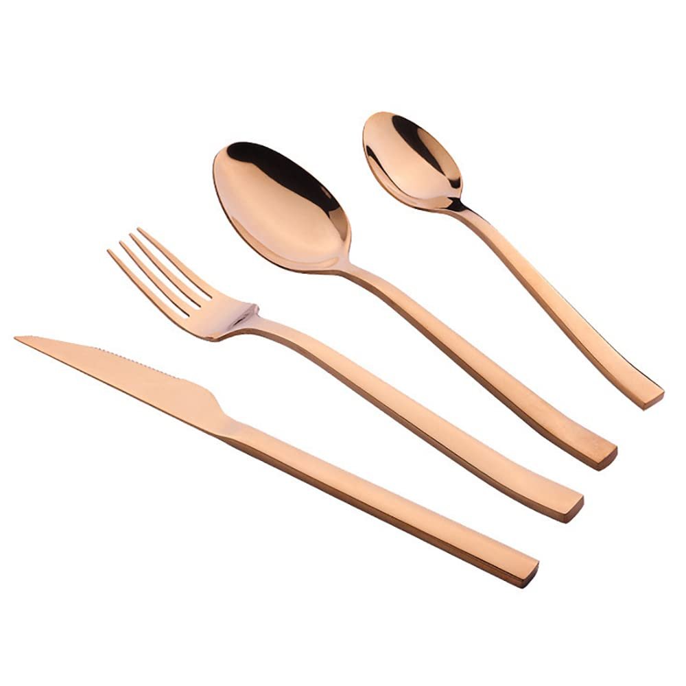 32 Piece Rose GoldSilverware Set for 8 Durable Stainless Steel Flatware Sets Kitchen Wedding Restaurant Cutlery Utensil Include Spoons Forks Knifes Teaspoons Delicate Square Tableware