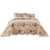 Benjara Rosle 3 Piece King Bedspread Set, Floral Print, Scalloped, Cream and Pink view 2