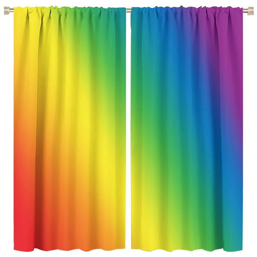 Abstract Rainbow Curtain Colorful Art Stars Printed Blackout Rod Pocket Window Drapes for Bedroom Living Room Kitchen Bathroom 2 Panels 63x63in