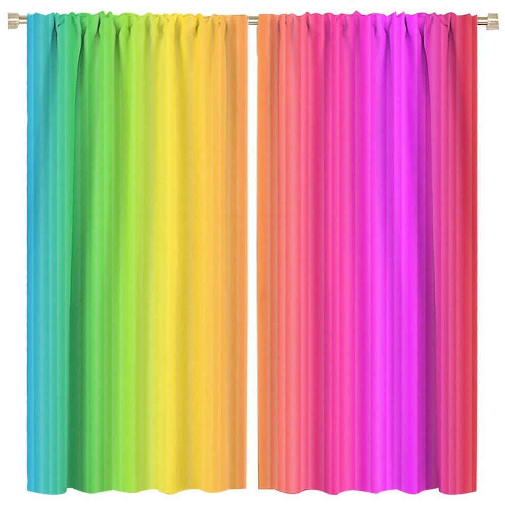 Abstract Rainbow Curtains Colorful Art Stars Printed Blackout Rod Pocket Window Drapes for Bedroom Living Room Kitchen Bathroom 2 Panels 52x84in