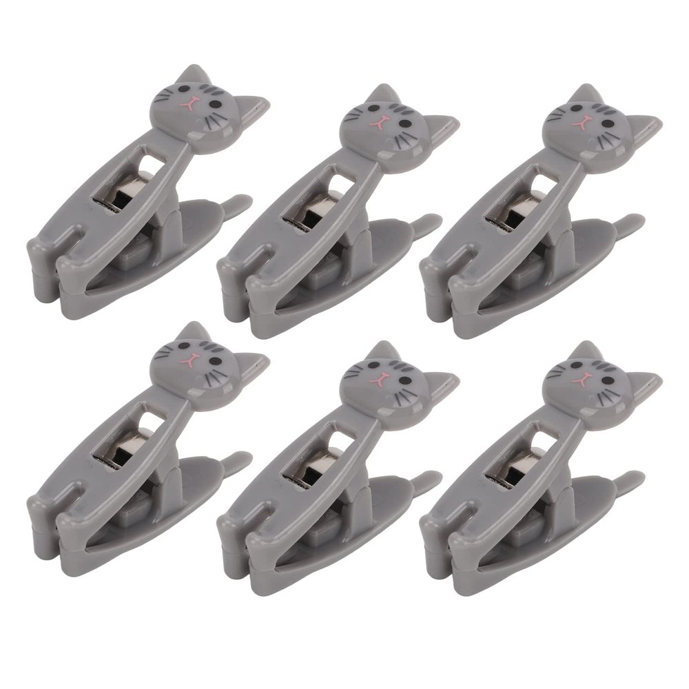 Beufee 12Pcs Clothespins, Cute Cat Clothespins Cartoon Cat Sealing Chip Clips Mini Clothespins Clip Clothes Line Clips with Metal Spring(Grey)