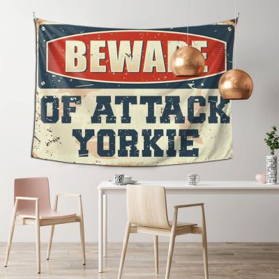 Bar Man Cave Decor Beware of Attack Yorkie Tapestry Bed Room Asserories Aesthetic Decor ( Size : 75X100CM )