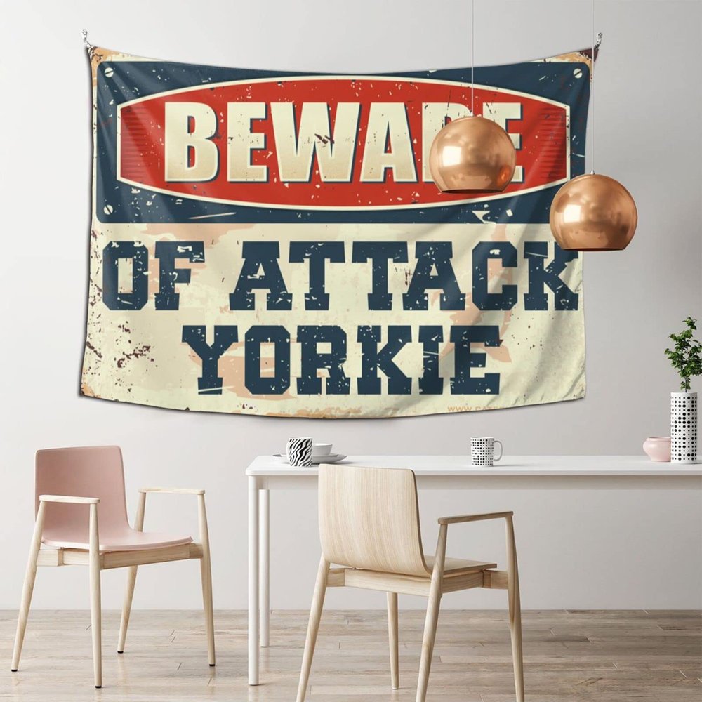 Bar Man Cave Decor Beware of Attack Yorkie Tapestry Bed Room Asserories Aesthetic Decor ( Size : 75X100CM )