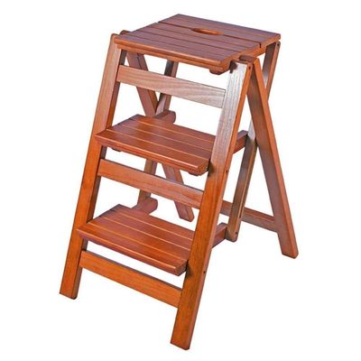 HAPPLiGNLY Ladder Stool Folding Steps Pine Wood 3 Tier Multifunction Step Chair Stool Flower Rack Shoe Bench Storage Shelf Folding Steps,Light Walnut Color